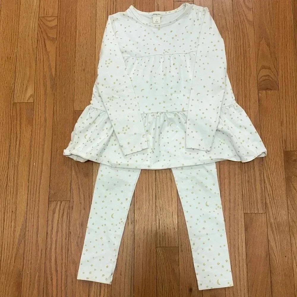 Girls Crewcuts 2 Piece Long Sleeve Outfit Size Small White With Gold‎ Stars EUC